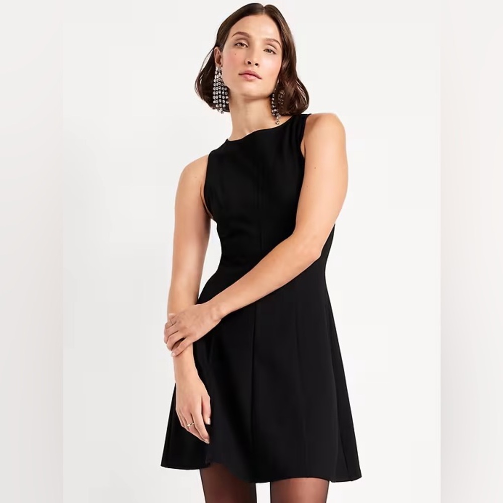 NWT! Old Navy Black Sleeveless Ponte-Knit Mini Swing Dress  #843996